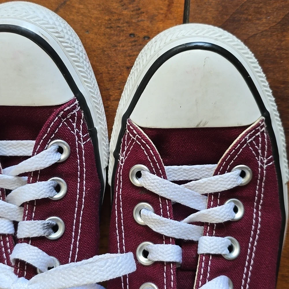 Converse Maroon Canvas Sneakers with White Accents - Picture 2 of 7